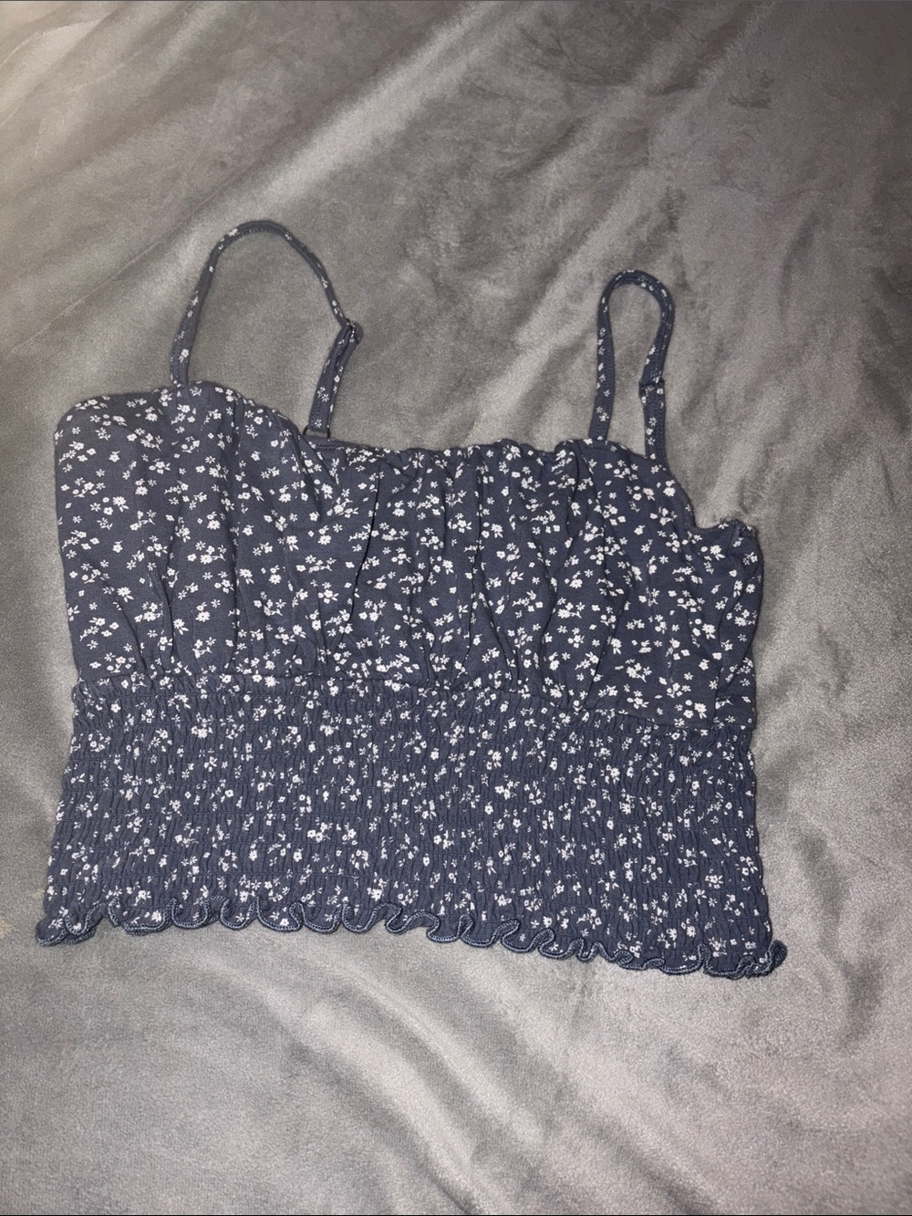 Hollister Navy Smocked Floral Cami Crop Top